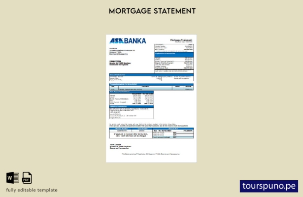 listo para imprimir plantilla de extracto de hipoteca del banco ASA Banka de Bos